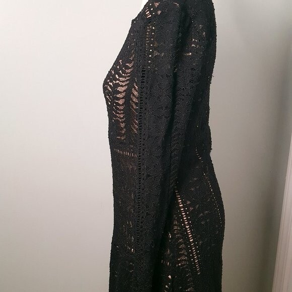 BCBGMaxazria Black Lace Illusion Dress Long Sleeve - Picture 3 of 6